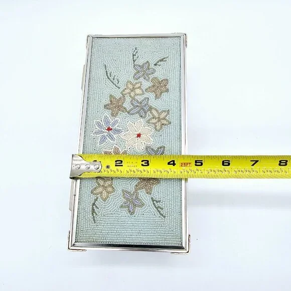 Vintage Schmid Bros Musical Jewelry Box Floral Beaded Blue Honey Tune Trinket